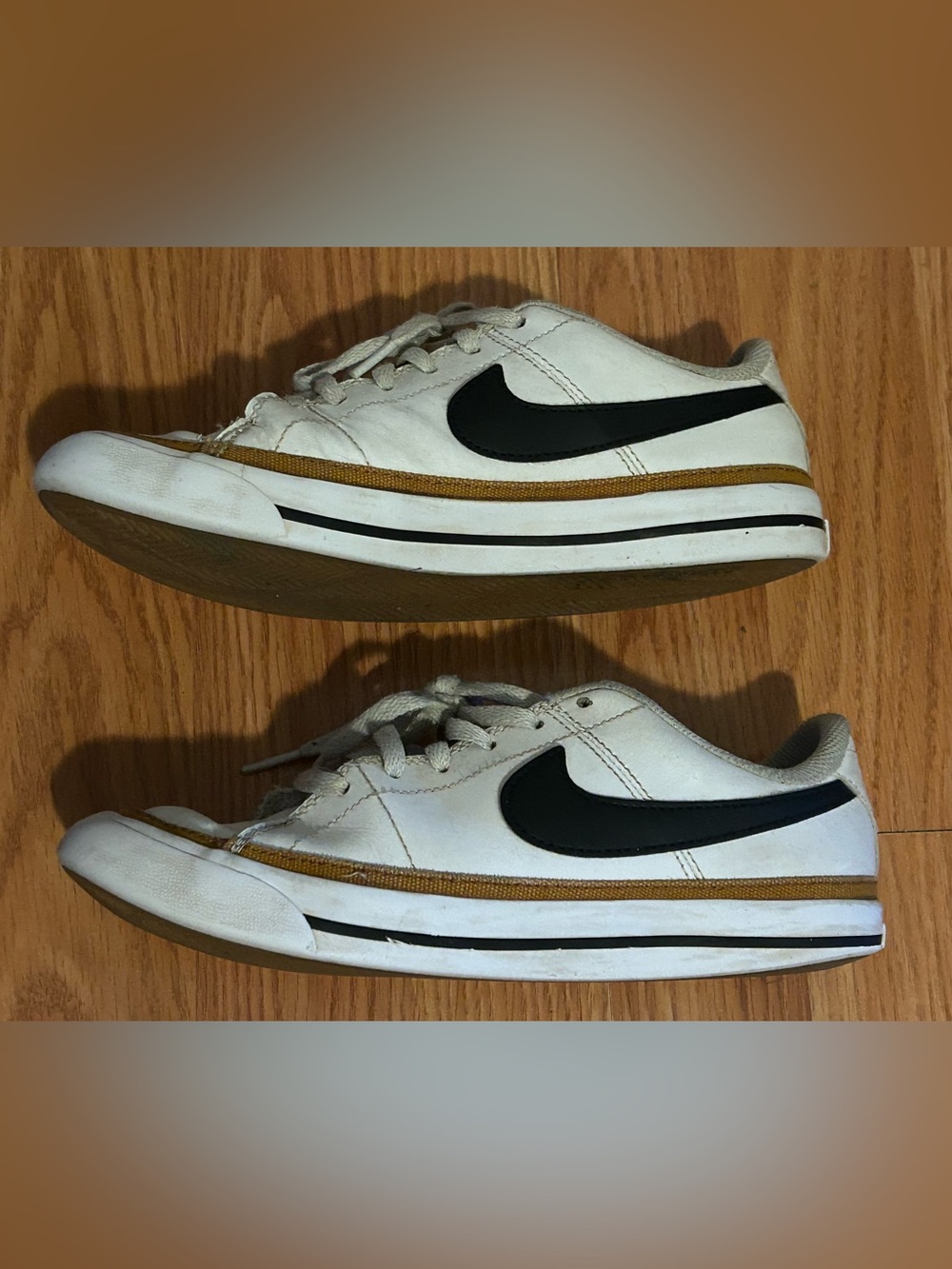 Nike Court Legacy White Leather Sneakers with Black Swoosh Big Kids 4Y